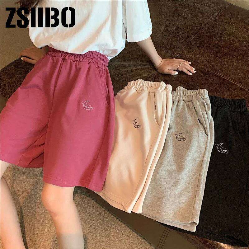 Elastic Waist Casual Beach Party Korean version clothing size High waist Moon embroidery movement shorts women Summer XJ260206