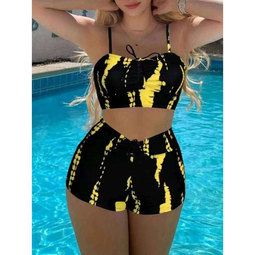 2025 Print High Waist String Two Piece Bikini Women Swimwear Female Swimsuit Bathers Bathing Swimming Suit Beachwear Summer Z260206