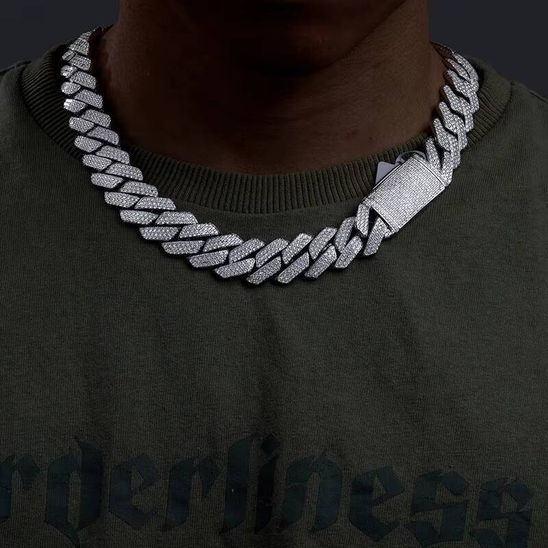 Xs Pass Tester Bling Hop Jewelry 18mm 925 Sterling Silver Vvs Moissanite Iced Out Miami Cuban Link Chain for Men