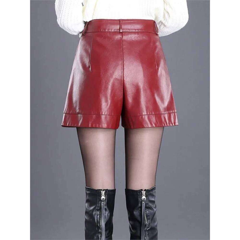 ZUZK Women Short Pu Leather 2024 Fall Winter All-Match Female High Waist Ladies Casual Boots Shorts 5XL XJ260206