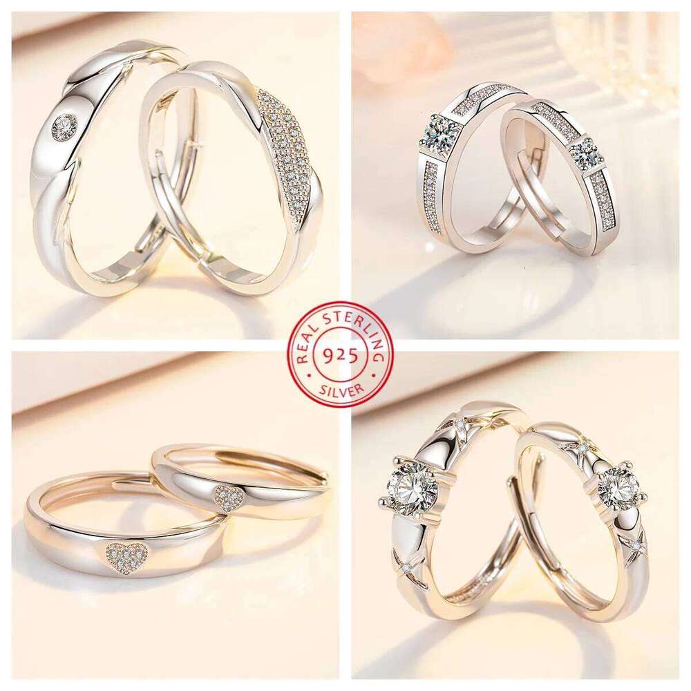 NEW 925 Sterling Silver Moissanite Diamond Couple Rings for Lovers Matching Wedding Jewelry Set W260206