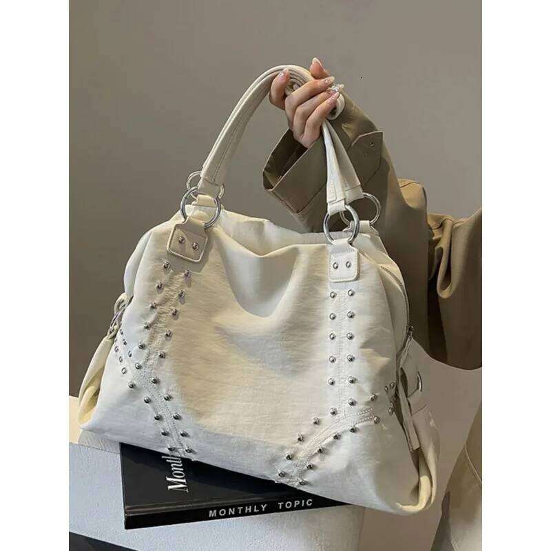 Nylon Rivet Underarm Tote Women's Large oulder Commuter Sli Autumn Trend Youth Pure Color Bag Y260205