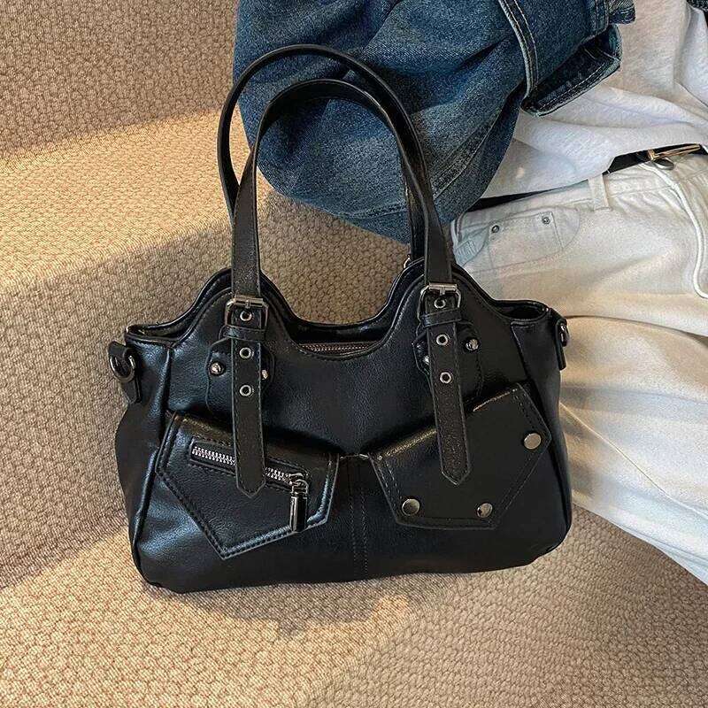 European American Motorcyle Style 2024 Autumn And Winter Fashion Retro Handbag Tote Crossbody Shoulder Bag Big Y260205