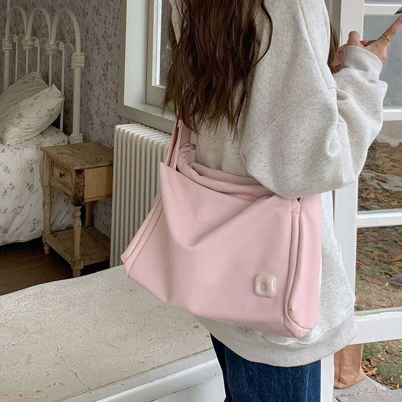 Cute Pink Shoulder for Women Soft Pu Leather Ladies Tote Purse Large Handbags Casual College Girls Book Messenger Bags Y260205