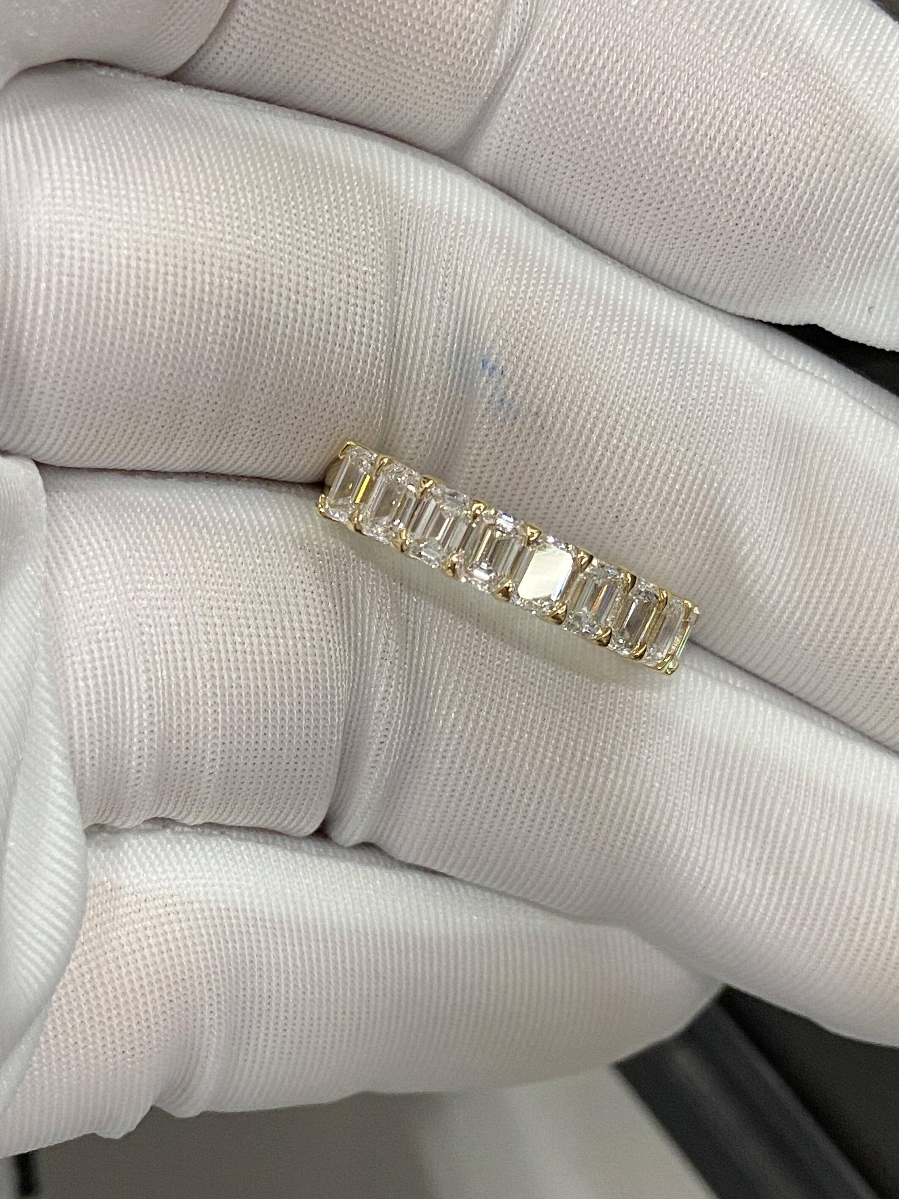 Anster Custom Jewelry Row Ring 14k /18k Yellow Gold Lab Grown Diamond Emerald Cut 02ct Each DEF VVS-VS Fashion Stacking Jewelry