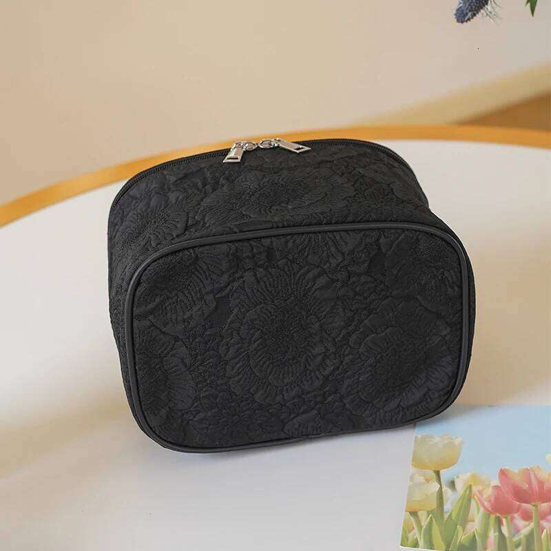 Black Rose Women's Cosmetic Carrying Case, Portable Cosmetics Storage Bag, Flap Large Capacity Double Zipper Closure Bag Y260206