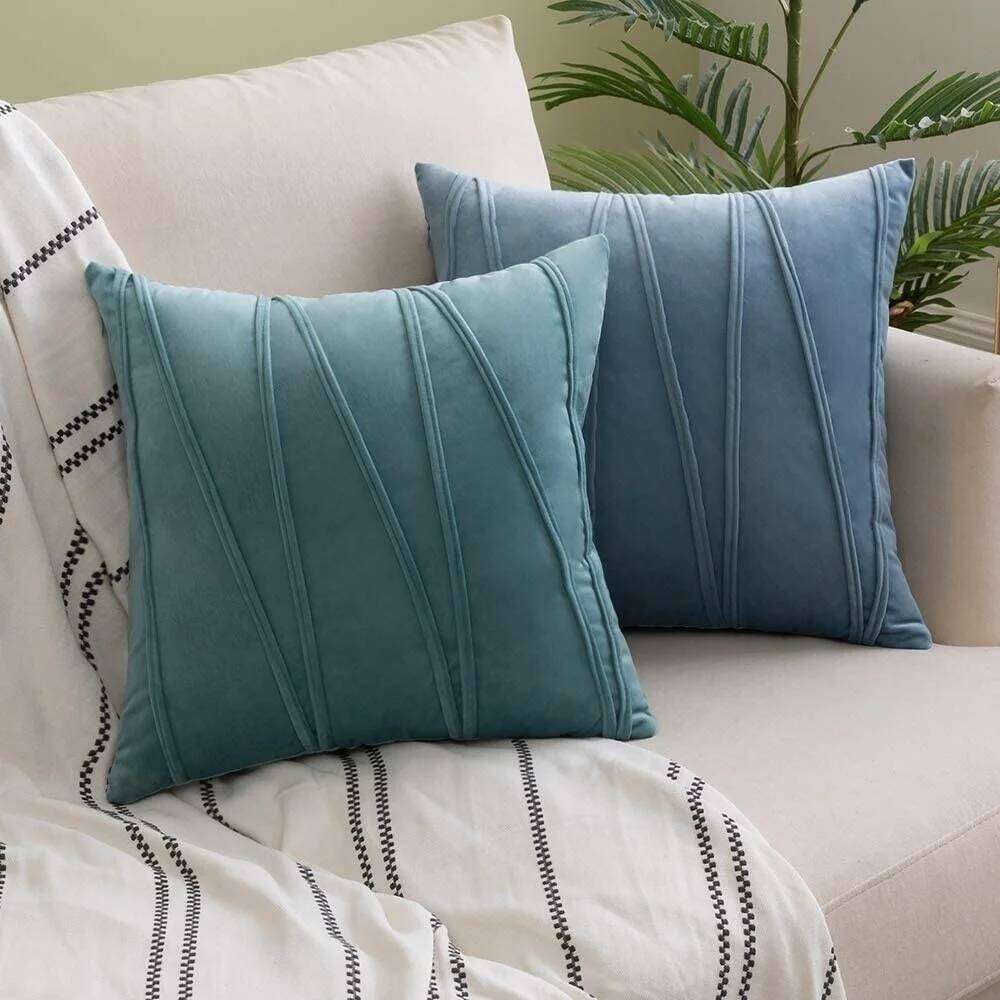blue Decorative sofa velvet cushion living room cover, 18x18 north pillow for home decoration