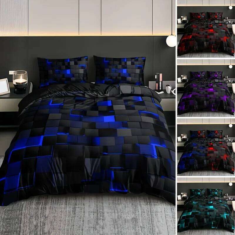 3pcs Cool Technology Digital Printing Material Quilt Cover Set Seasons Product, Red And Blue, Four SizesTwin, Full, Queen, XJ260206