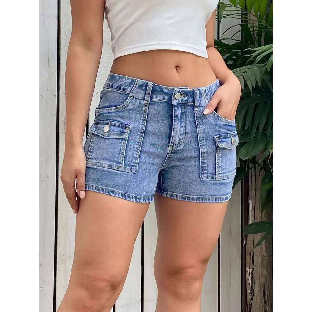 Distressed Jeans Denim Shorts Women Jean Washed High Waist Pockets Spliced Basics Casual Zipper Fly Slim Skinny Summer C260206