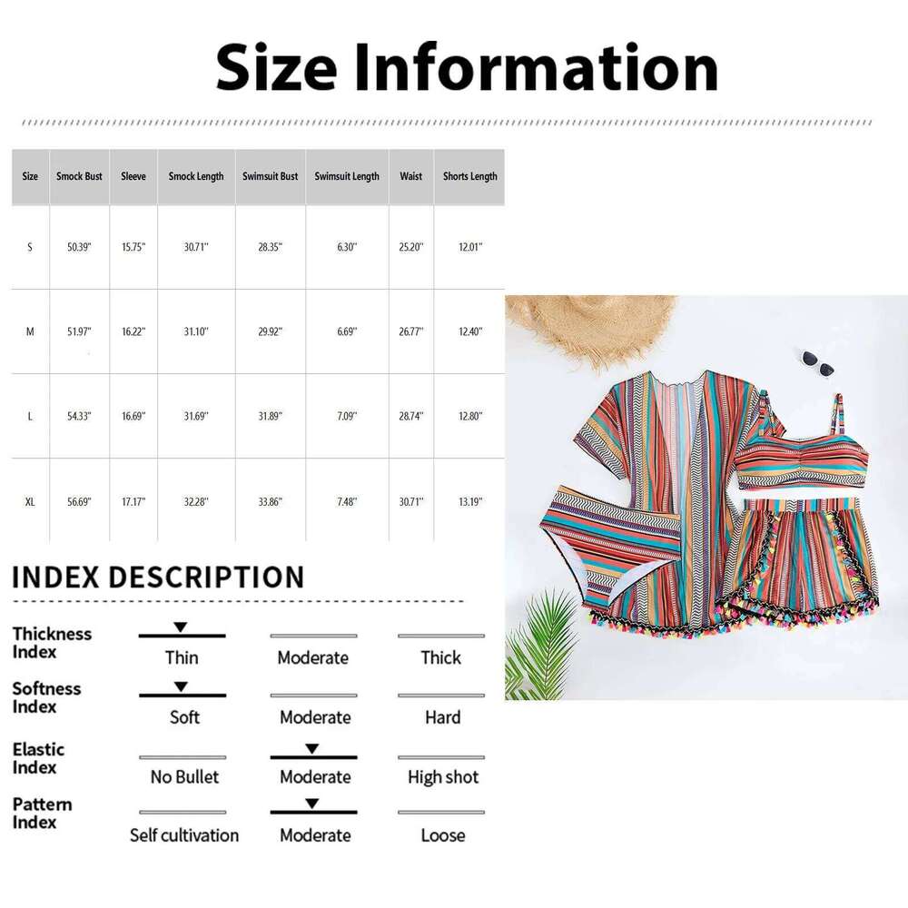 4 Pieces High Waisted Bikini Shorts 2025 Women With Kimono Beach Wear Striped Print Swimsuit Sexy Swimwear Female Bathing Suits XJ260206