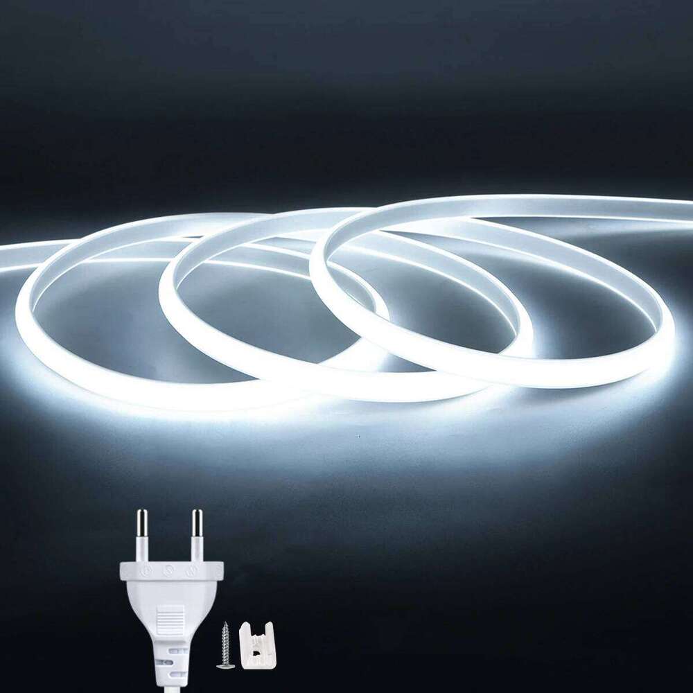 1M-5M 220V Strip Light Waterproof COB LED Tape US /EU Power Plug Flexible Ribbon Lamp For Bedroom Kitchen Outdoor Decor Z260206