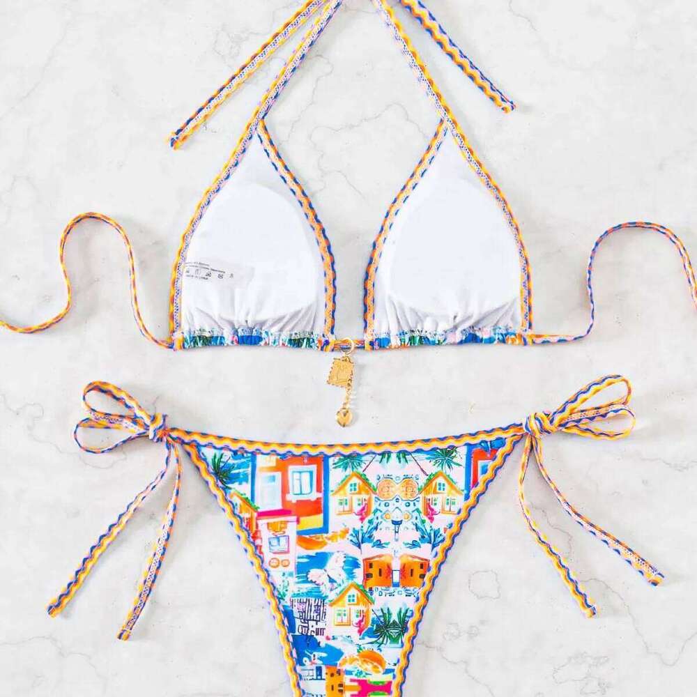 "2025 New Triangle Bikini Set - Floral Print Push Up Swimsuit & Brazilian Bottoms" XJ260206