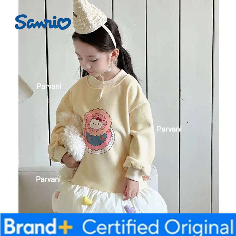 Sanrio Hello Kitty Girls' Lined Thickened Korean Baby Stylish Sweet Cute Winter Sweatshirt Dress Color Striped Leggings H260206 - view 4