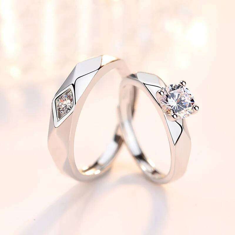 Geometric Couple's Rings For Men Women Creative Rhombus Cubic Zircon Stone Open Ring Accessories Valentine's Day Gift Jewelry W260206