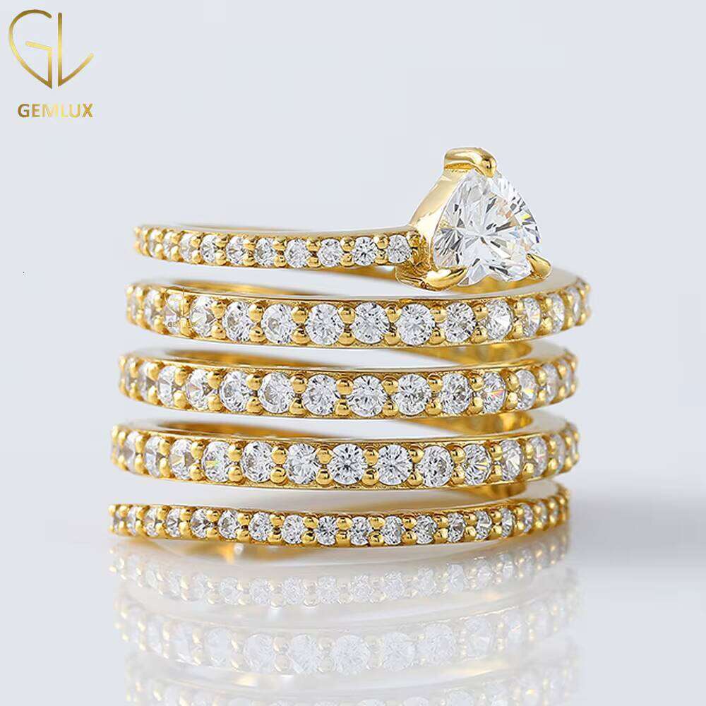 Hot Selling New Design Heart & Round Cut Original Moissanite Diamond Pave Set Spiral Spring Ring, 14K Solid Gold Ring For Women