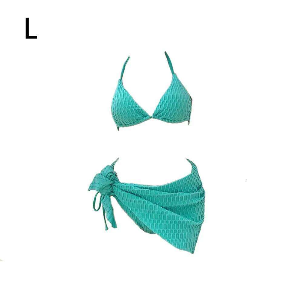 Solid Color Swimsuit Suit Sky Blue Lace-up Design Bikini Set Mini Style Gathered Chest Halter Backless Hot Spring Z260206