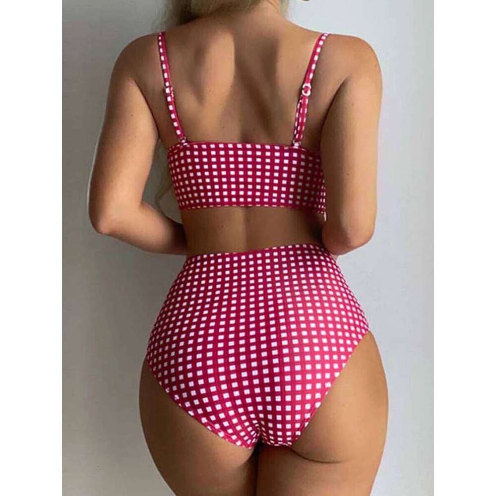 High Waist Bikinis 2025 Women Gingham Printed Swimwear Sexy Straped Swimsuit Female Padded Bathers Bathing Suit Beachwear XJ260206