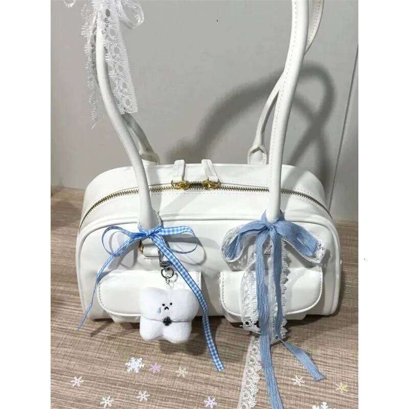 JIAERDI Retro White Bowling Bag Purse Women Hot Girls Leather Pocket Chic Casual Handbag Female Vintage Shoulder Bags Aesthetic Y260205