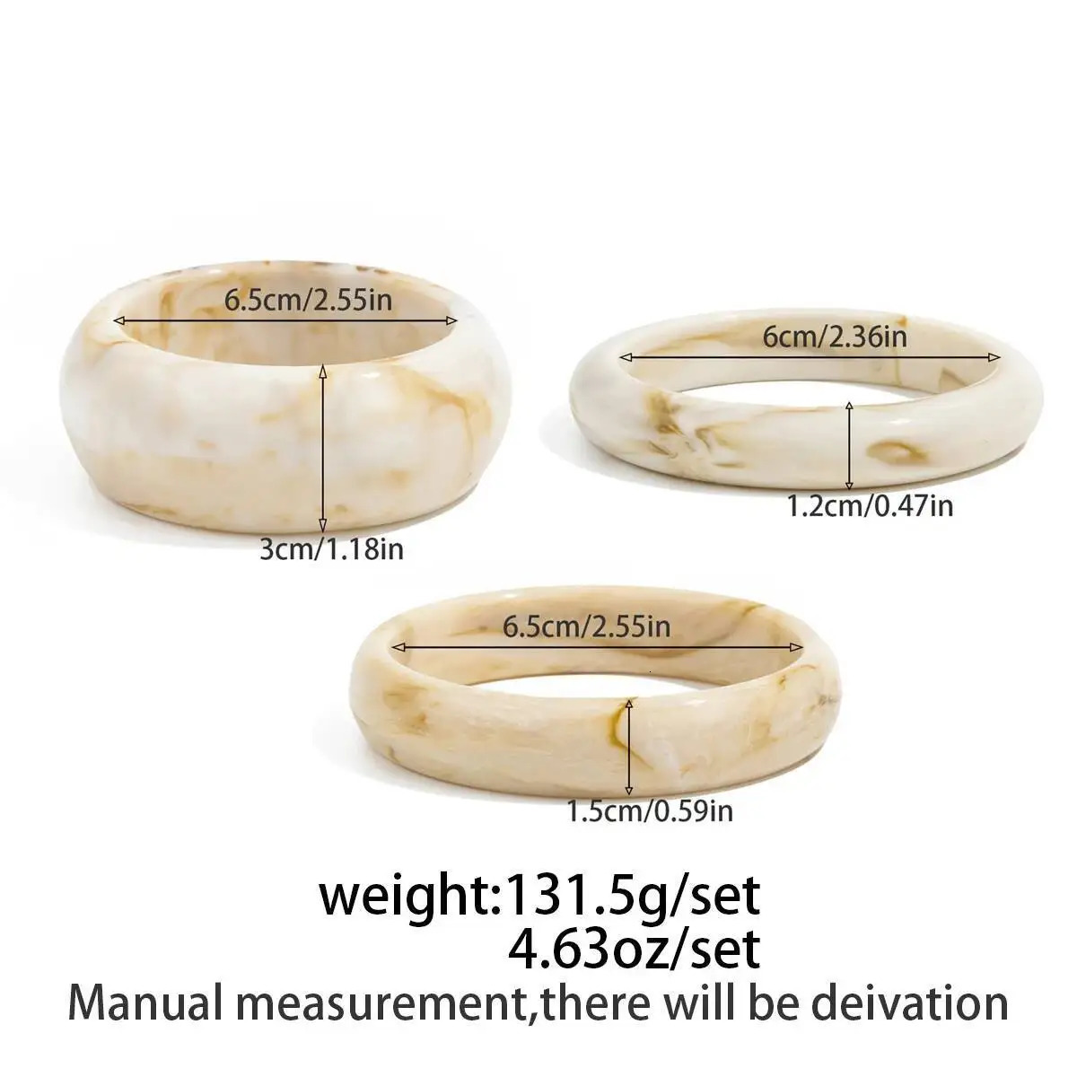 Ingemark 3PcsSet Vintage Beige Resin Bangles for Women on Hand 2025 Trend Boho Stacking Charm Bracelets Y2K Jewelry Gift 260120