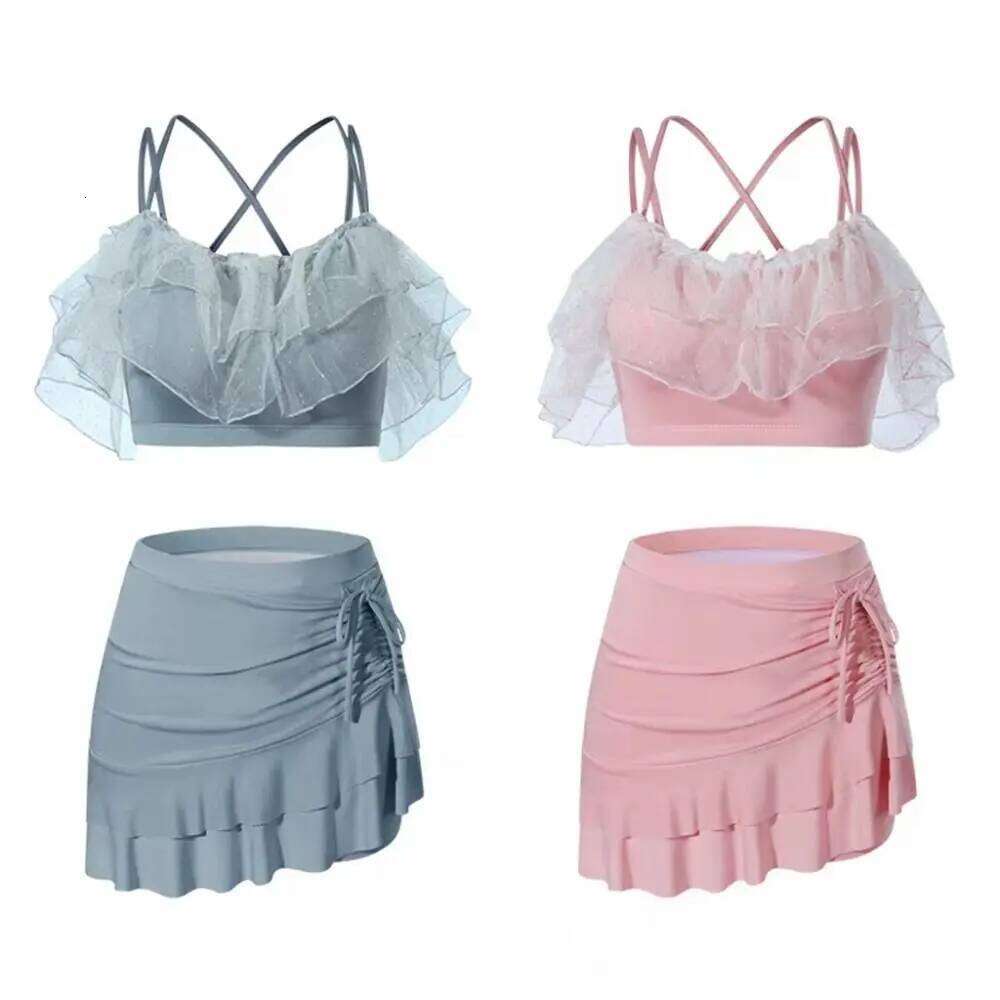 Slim Fit A-line Skirt Swimsuit Puff Ruffle Beachwear Lace Ruffled Bathing Suit Off Shoulder Two Pieces Set Swimwear Ladies Z260206