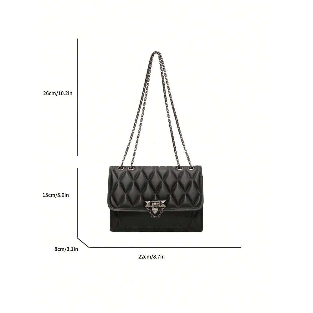 Fashionable Embossed Square Crossbody Diamond Pattern Metal Handbag All-Match Quilted Chain Bag Women's Classic Purse Y260205