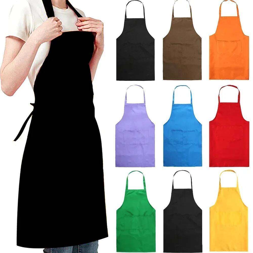 Adjustable Cooking Unisex Household Solid Color Chef Waiter Barbecue Hairdresser Adult Pocket Apron Kitchen Supplies Tool S260205