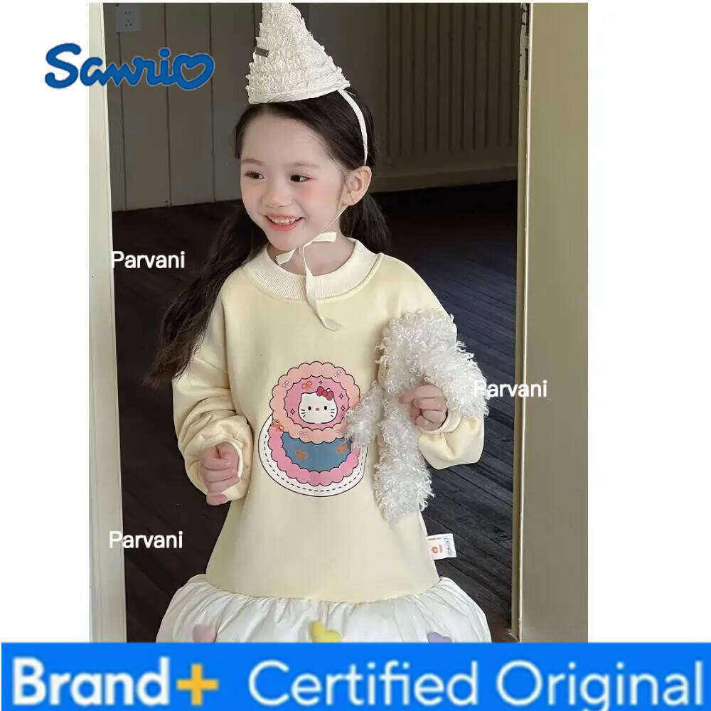 Sanrio Hello Kitty Girls' Lined Thickened Korean Baby Stylish Sweet Cute Winter Sweatshirt Dress Color Striped Leggings H260206 - view 3