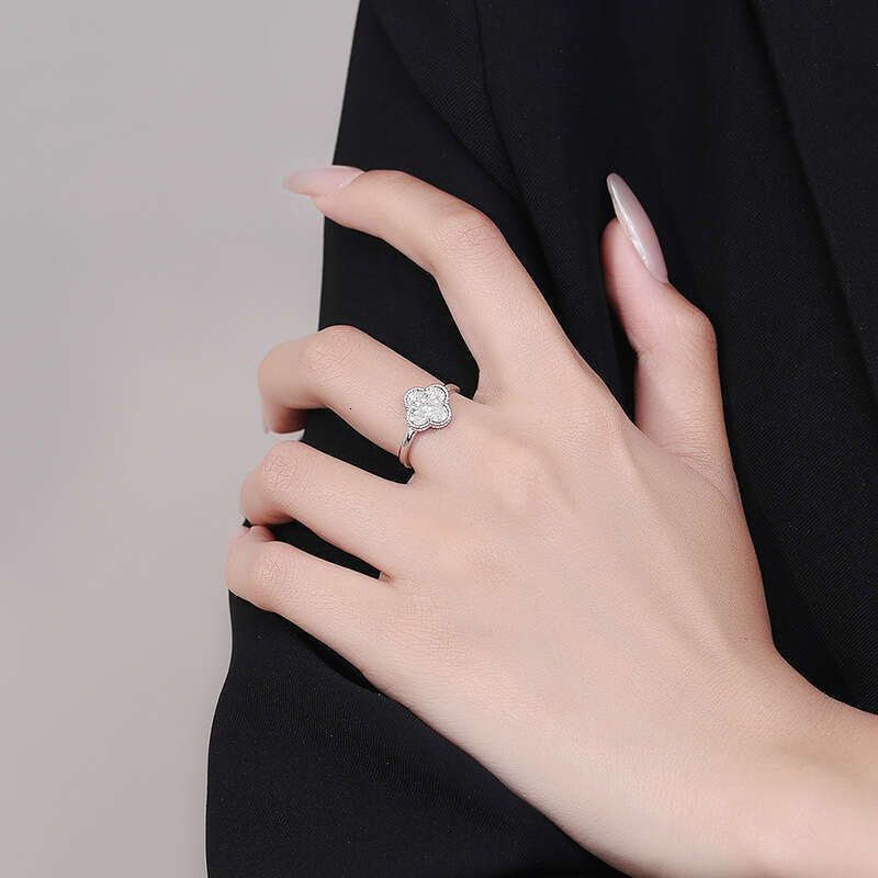 Crushed Ice Clover Ring Personalized Fashion Adjustable Open Ring Ins Style Jewelry for Women