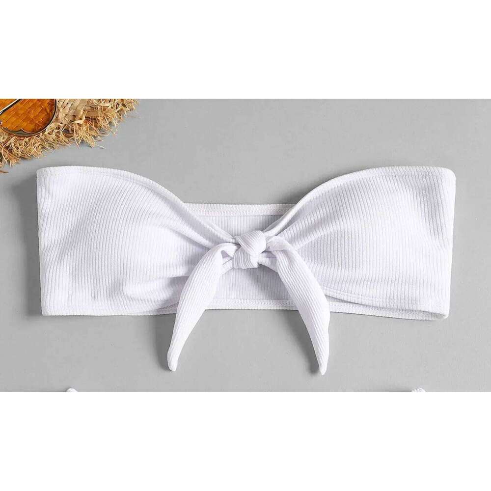 Women's Sexy Tube Top Bow Split Bikini Swimsuit Swim Trunks Swimming Suit for Women Z260206