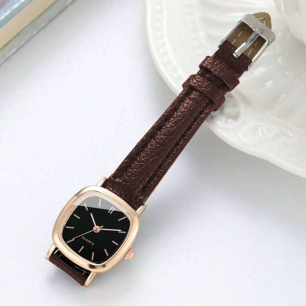 2PCS/Set Fashion Square Women Watch Leather Band Quartz Watches Heart Bracelet Set Z260206