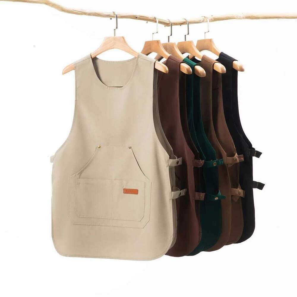1 piece of unisex work apron, adjustable button strap overall vest, multi-pocket practical apron vest S260205