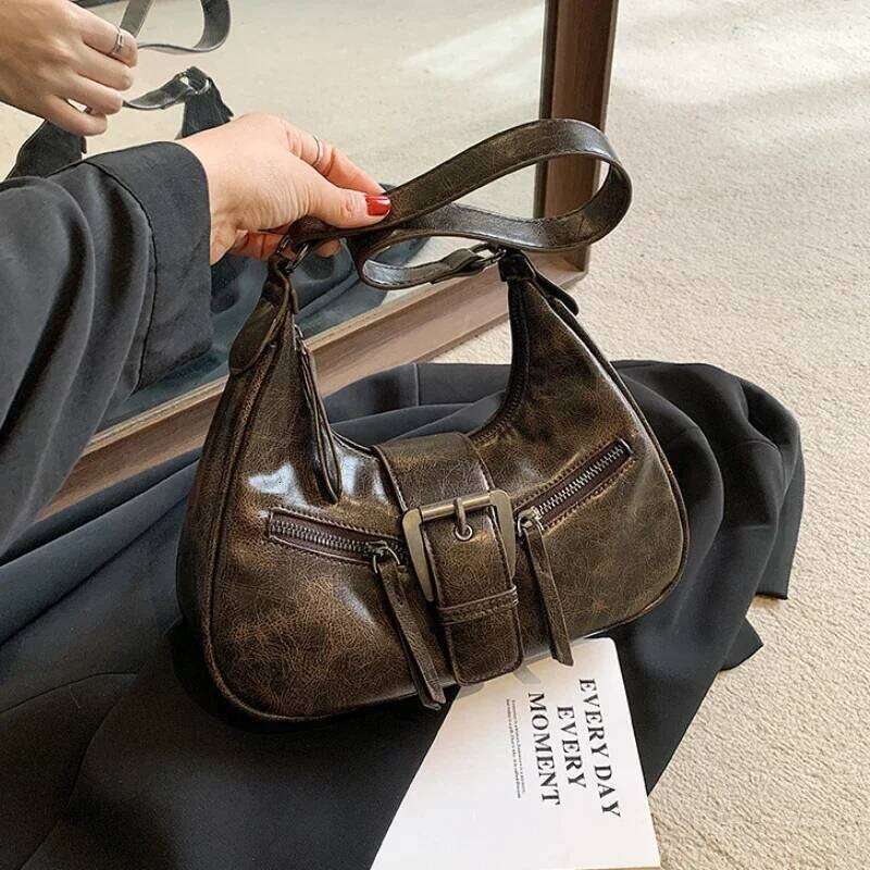 Retro Belt Design PU Leather Shoulder Bags for Women 2025 Y2K Small Vintage Female Underarm Crossbody Bag Fashion Handbags Y260205