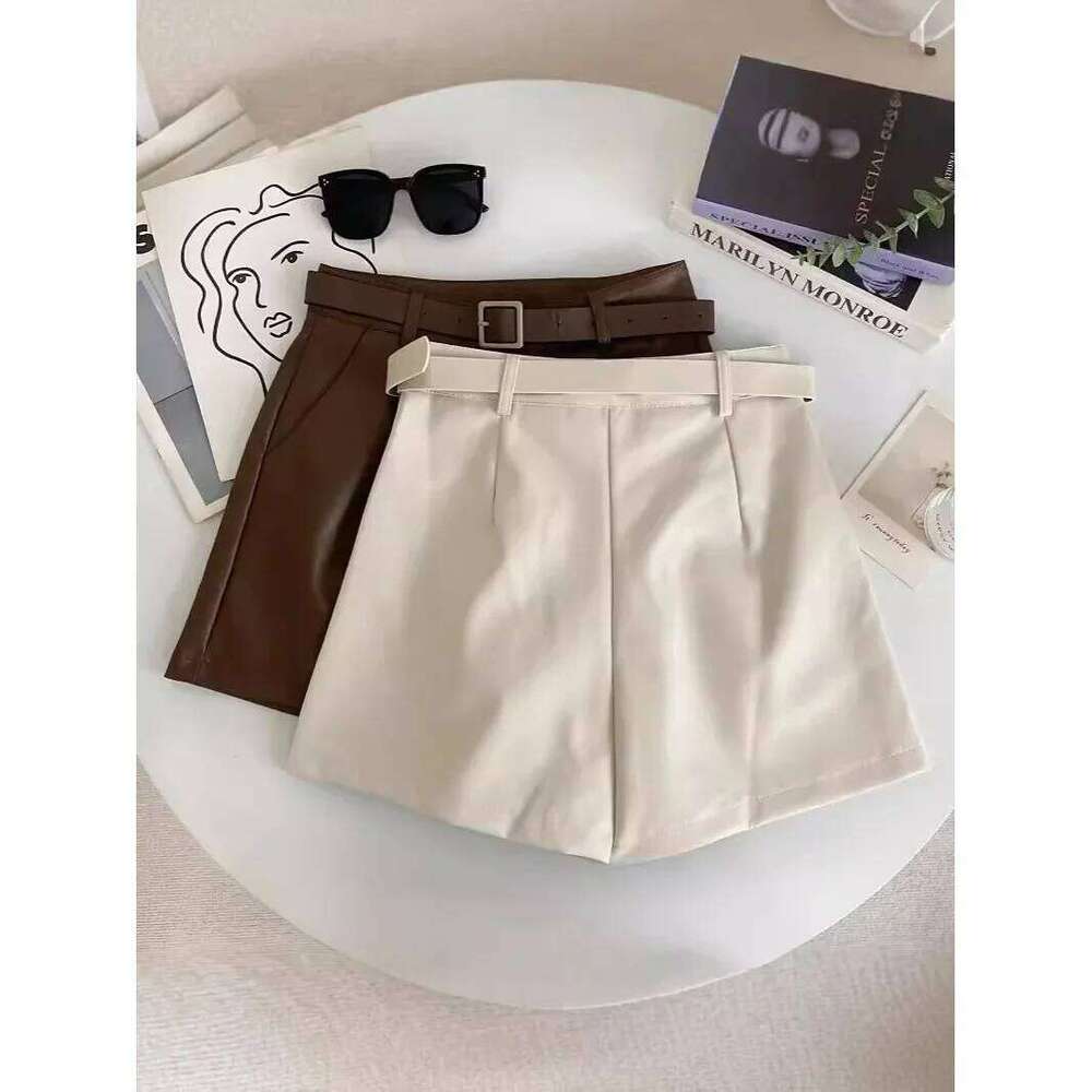 High Waist Versatile Leather New Casual Fashion Solid Color Wide Leg Pants Hip Covering Comfortable Women's Shorts XJ260206