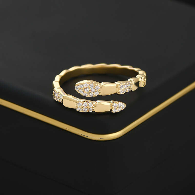 Micro Inlaid Zircon Elegant Open Niche Design Snake Bone Ring for Women