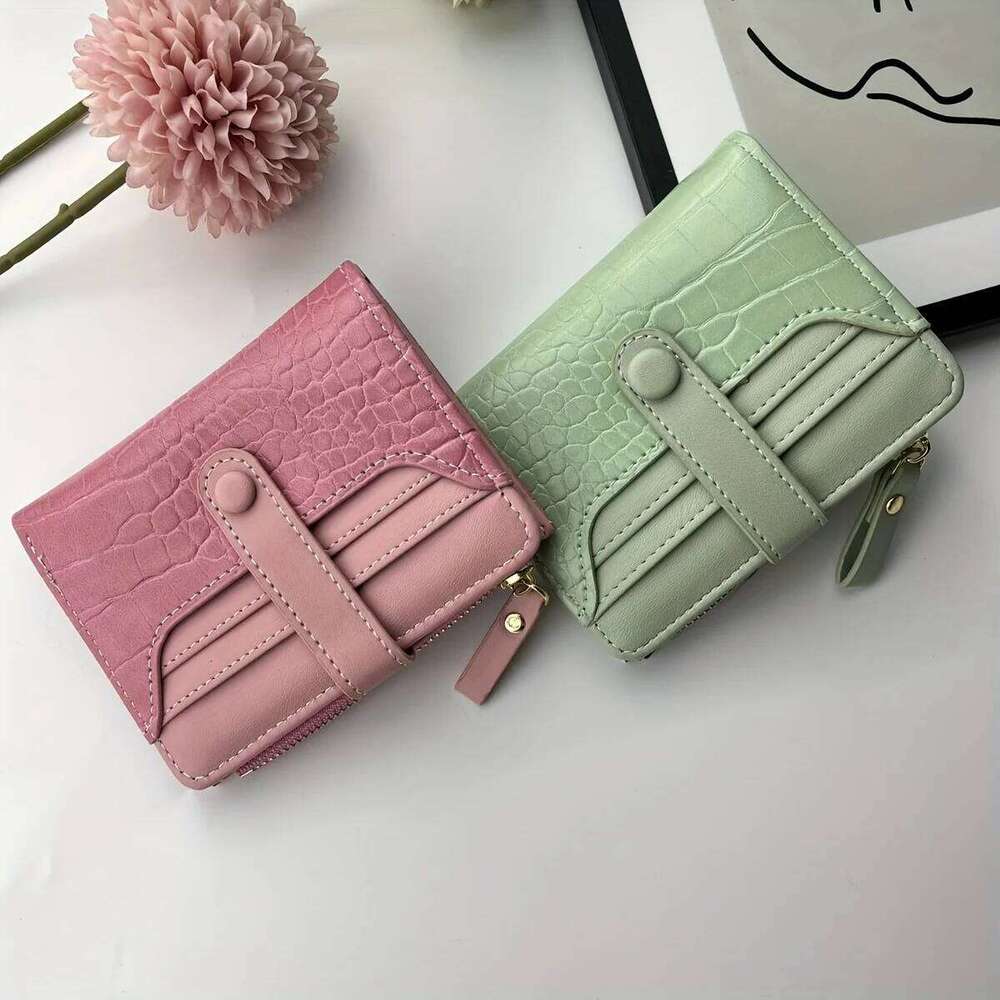 Ladies macaron short fashion Korean crocodile zipper multi-slot everyday everything fresh ladies purse Y260206