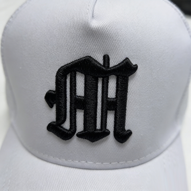 Men's Women's White Mesh Trucker Cap Gothic Letter Embroidery Adjustable Snapback Hat