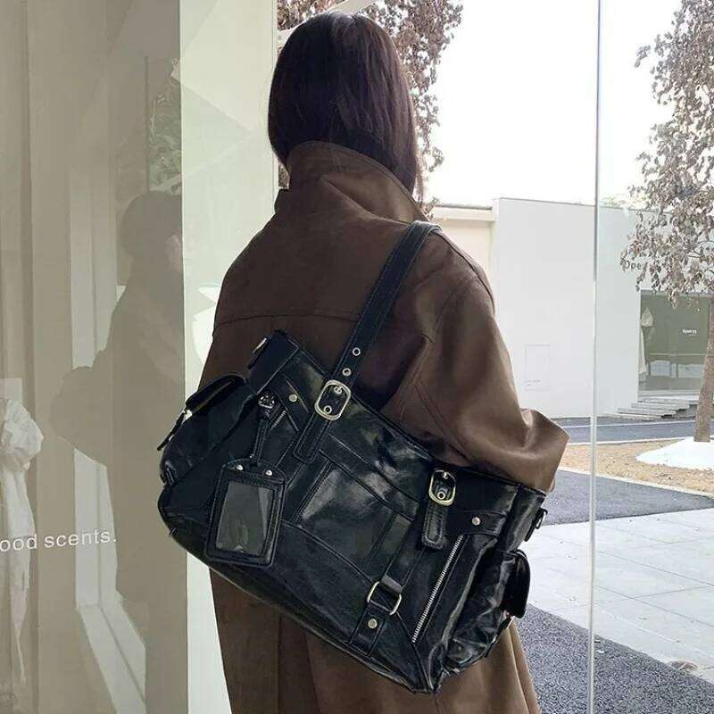 Sweet Cool Style Large Capacity Tote Personalized Portable Motorcycle Simple Y2K Shoulder Commuter Crossbody Bag Y260205