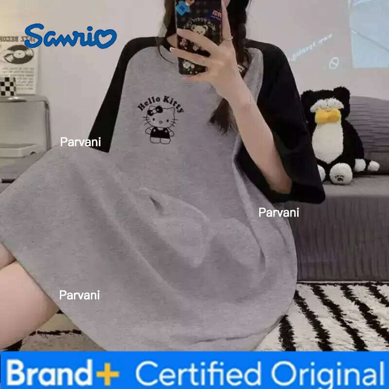 Sanrio Cartoon Hello Kitty Anime Pajama Dress Summer Imitation Cotton Sleep Skirt Comfortable Loose Home Outdoor Clothes Surprise Gifts H260206 - view 7