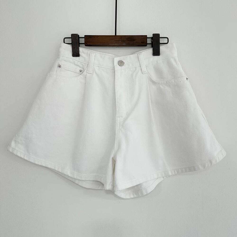 REALEFT Summer Washed High Waist Women's A-line Denim Pocket White 2025 New Casual Loose Wide Leg Jeans Shorts Female XJ260206