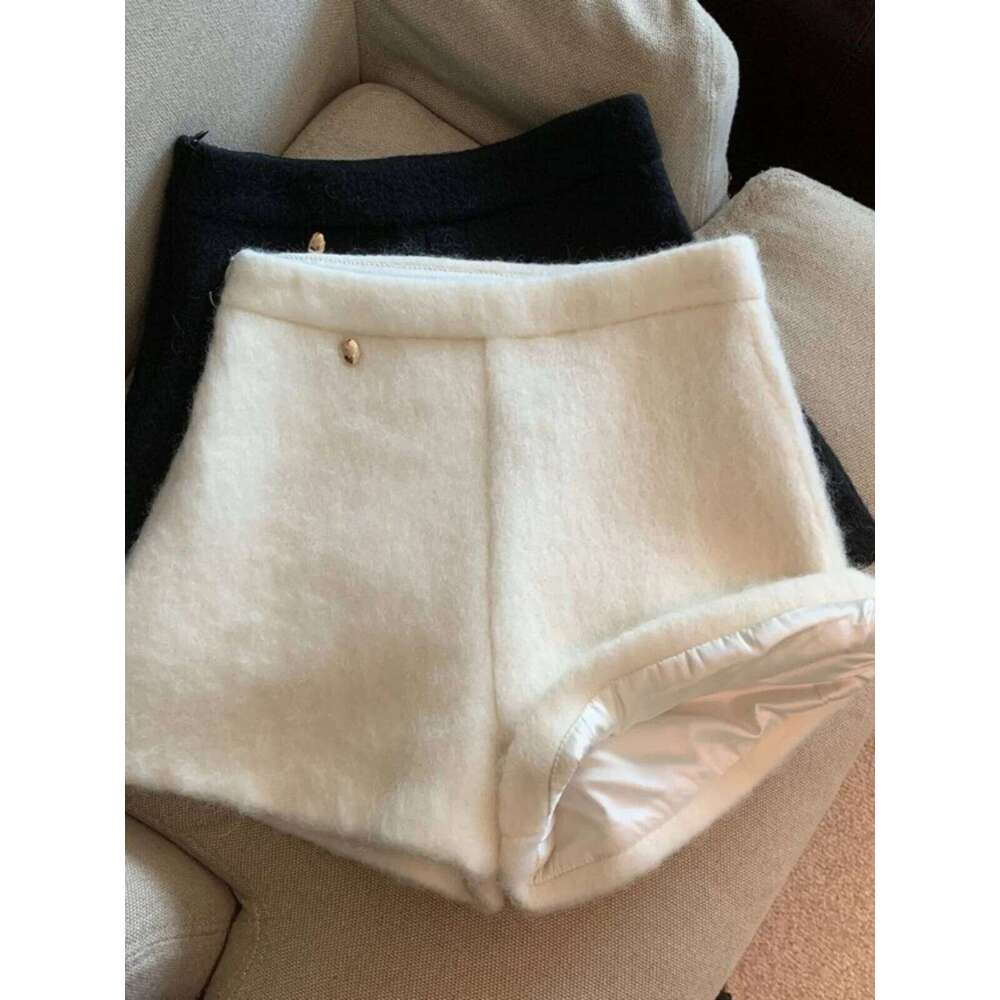 High Waist Woolen for Women Y2K Streetwear Autumn Winter Casual Thick Wide Leg Shorts Fashion Zipper Warm Boot Pants H260206