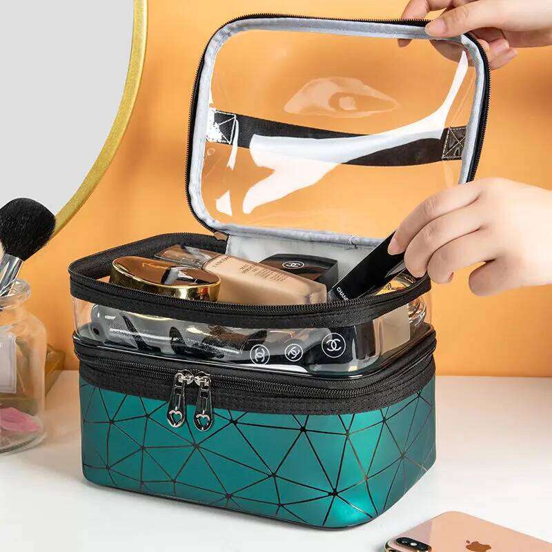 Waterproof PVC Women Cosmetic Bag Portable Traveling Leather Toiletries Organize Storage Make Up Case Transparent Handbag Y260206