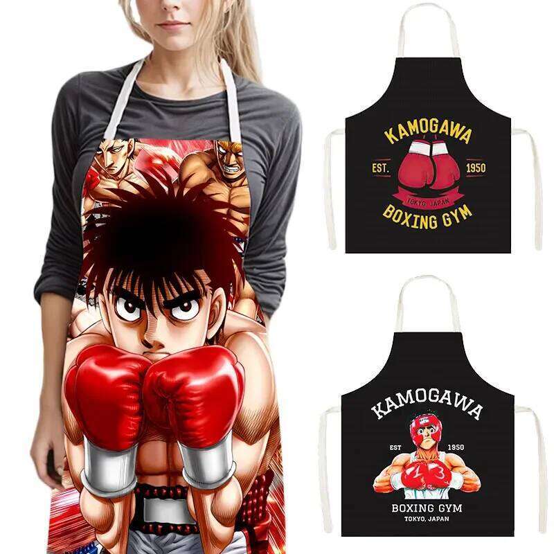 Hot Anime Hajime No Ippo Print Cooking Apron Waterproof Kamogawa Boxing Gym Pinafore BBQ Waiter Chef Kitchen Aprons S260205