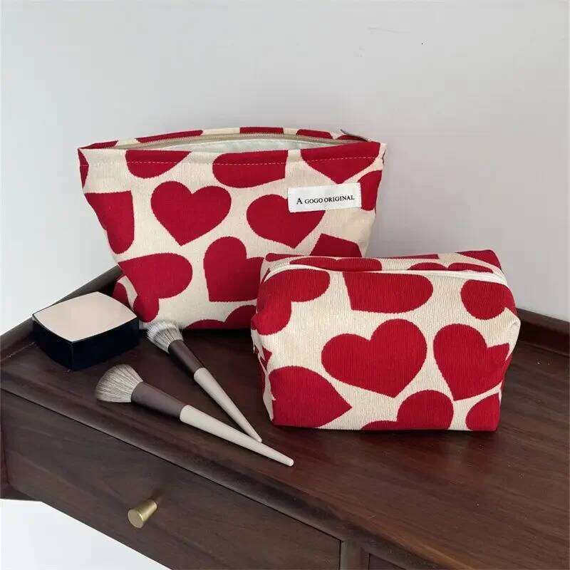 Women Large Capacity Heart Print Pattern Clutch Cosmetic Organizer Travel Wash Toiletries Storage Bag Makeup Pouch Y260206