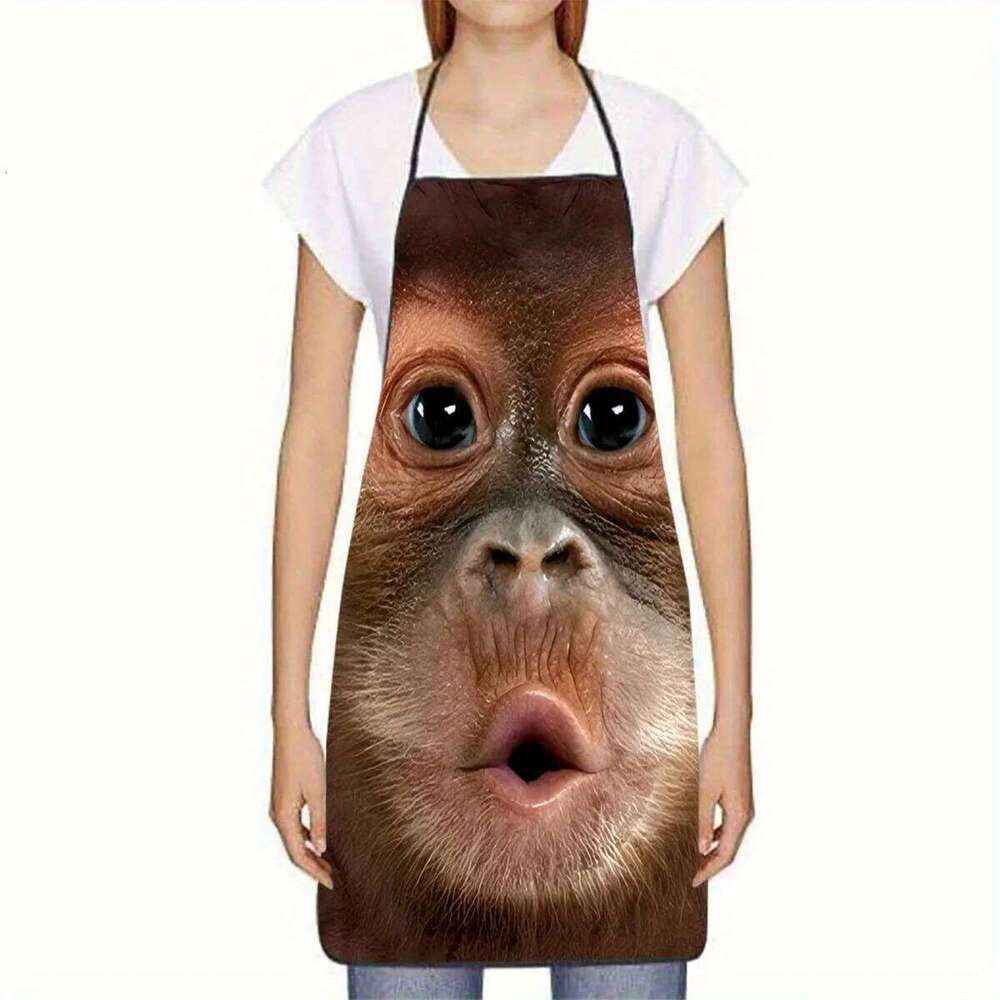 Cute Monkey Face Waterproof Polyester Kitchen BBQ Apron for Men Women Gift S260205