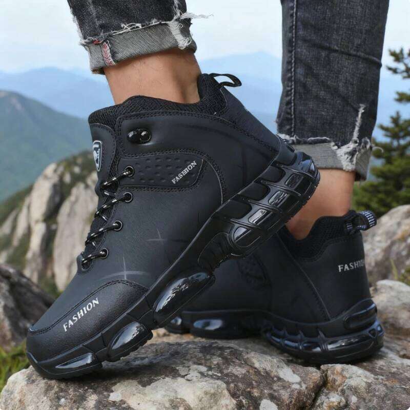 Men's Hight Top Boots New Desgin Waterproof Synthetic Leather Outdoor Sneakers Breathable Anti-Skid Walking Shoes Men 2025 Trend