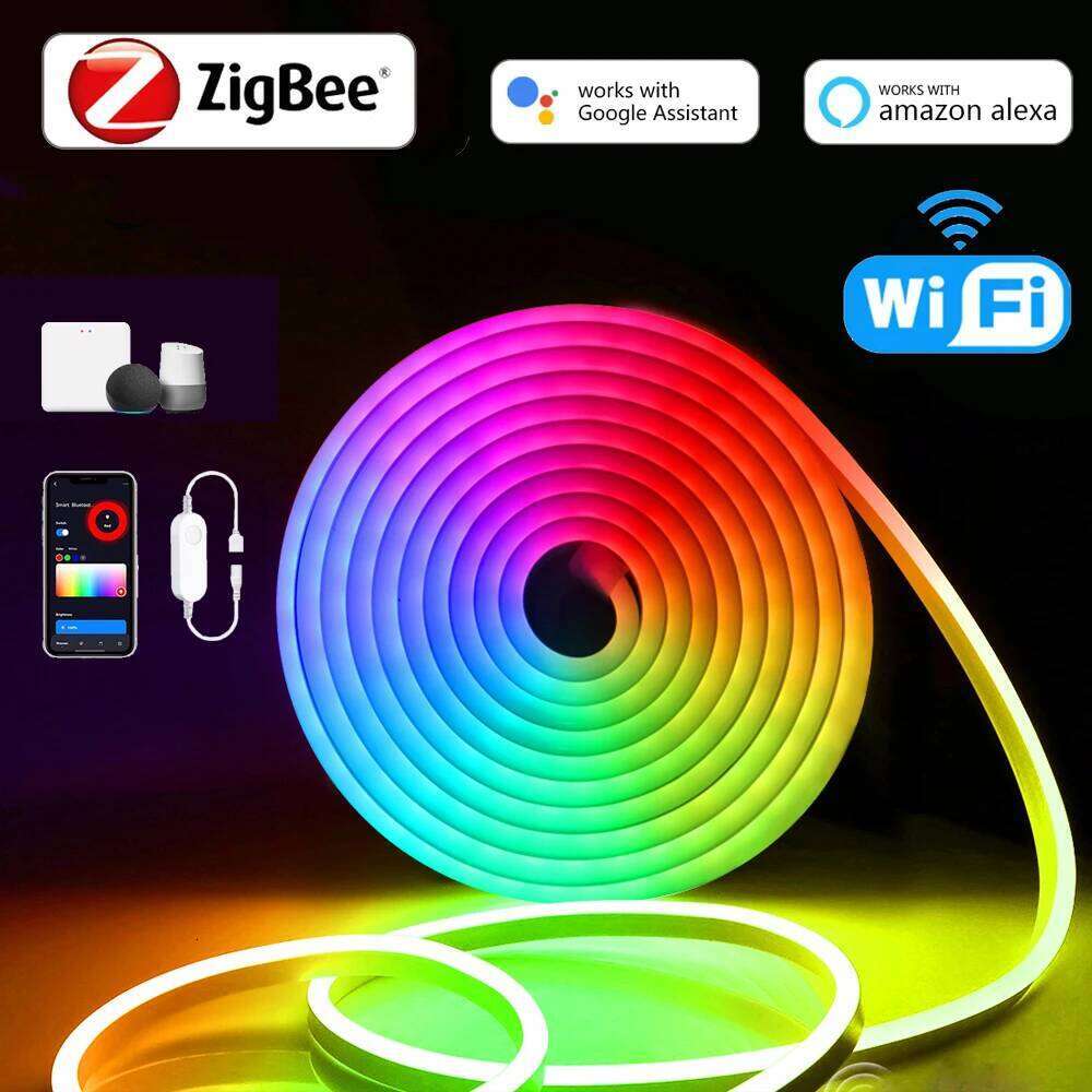 Zigbee Smart Controller RGB LED Neon Strip for Tuya Alexa Google Assistant Voice Control,Game Room TV Backlight Ambinet Lamp Z260206