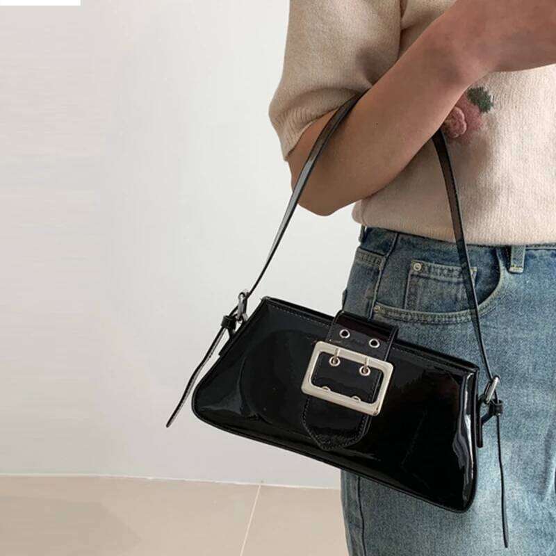 Women's Handbags New Shoulder Luxury Design Glossy PU Armpit Party Fashion Handbag Patent Leather Silver Bag Y260205