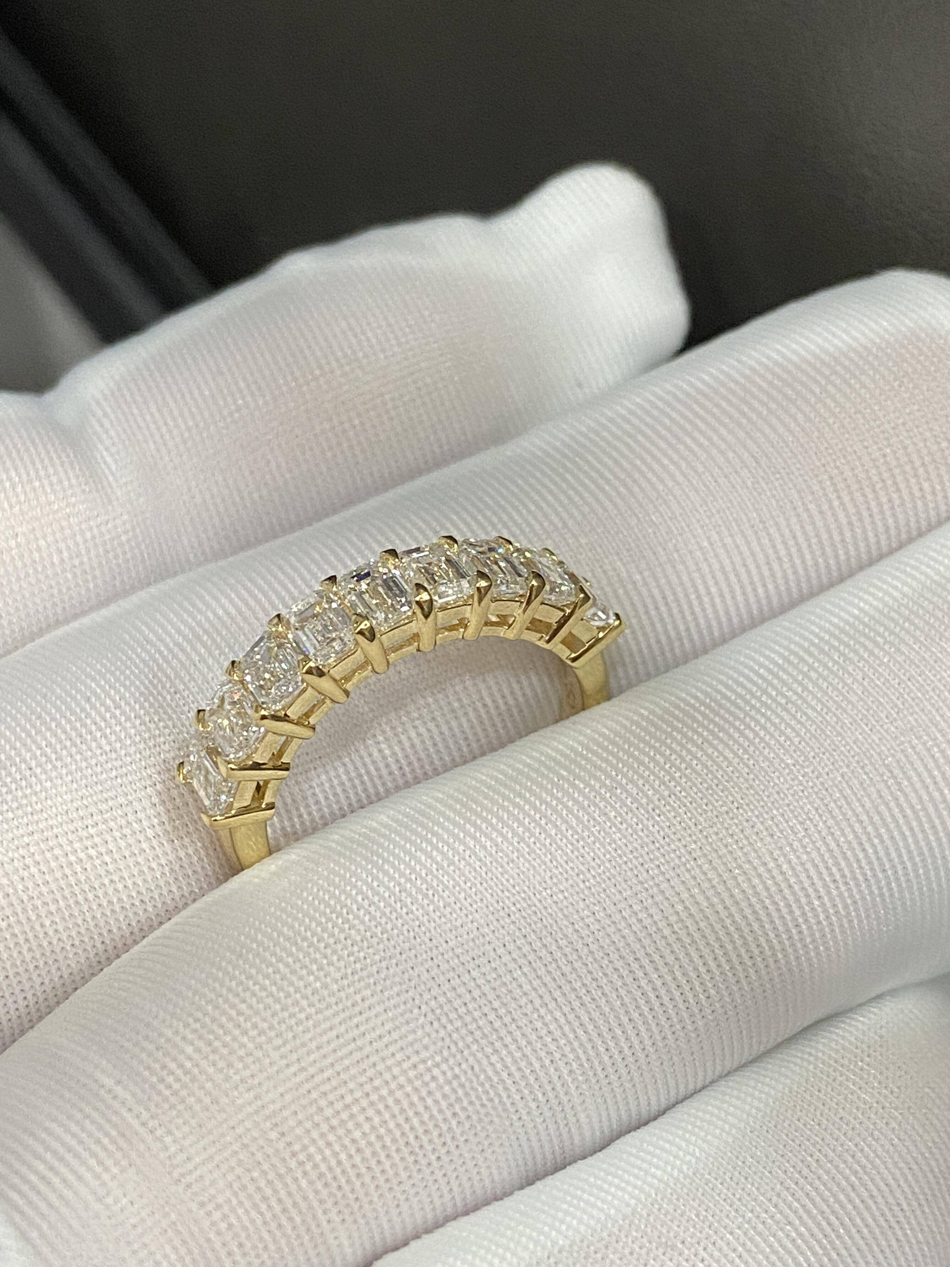 Anster Custom Jewelry Row Ring 14k /18k Yellow Gold Lab Grown Diamond Emerald Cut 02ct Each DEF VVS-VS Fashion Stacking Jewelry