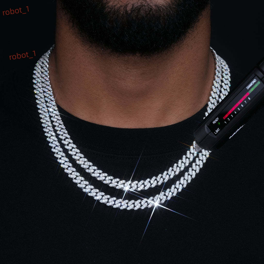 Super Shining Moissanite Cuban Chain Hiphop Necklace 8mm Custom Small Size Real 925 Silver Cuban Link Chain