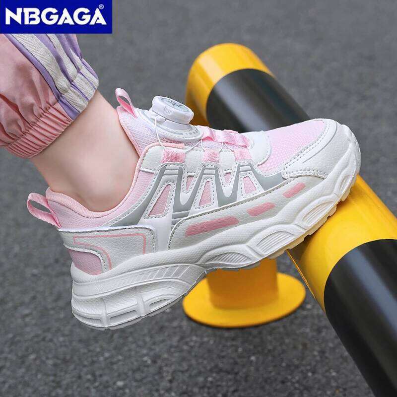 Girls Sports Lightweight Leather Kids Sneakers Casual Pink Fashion Children Anti-slip Walking Running Shoes 26Y0206